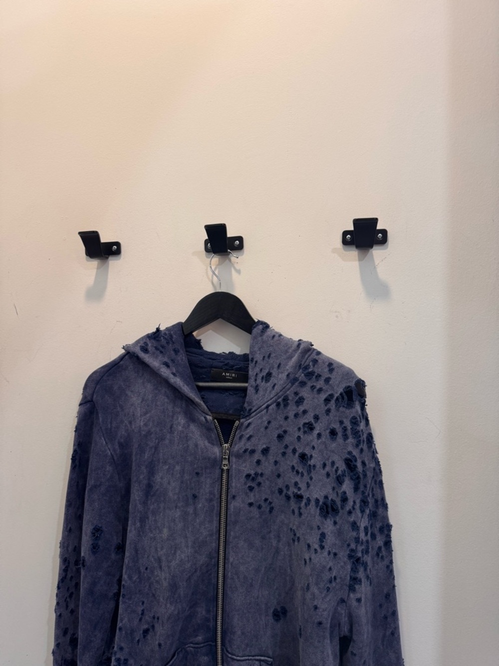 AMIRI Navy Distressed Zip-Up Hoodie